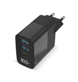 Sitecom 30W GaN Power Delivery oplader met LED-display – compacte snellader als modern bedrukt relatiegeschenk voor kantoor en reizen