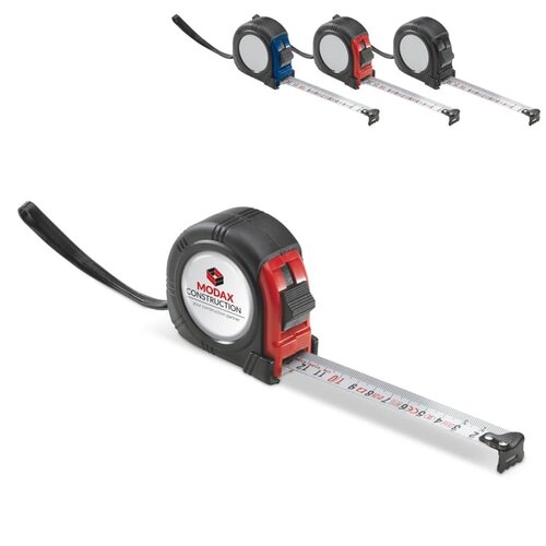 Rolmaat 5 meter bedrukken met logo DeBle meetlint met broekklem NL BE