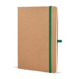 Notitieboek kraftpapier A5 met zachte kaft en elastiek – duurzaam bedrukt relatiegeschenk van FSC-papier voor kantoor en dagelijks gebruik