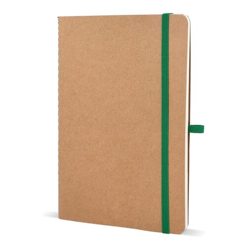 Notitieboek kraftpapier A5 met zachte kaft en elastiek – duurzaam bedrukt relatiegeschenk van FSC-papier voor kantoor en dagelijks gebruik