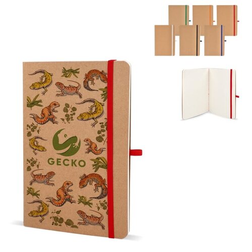 Notitieboek kraftpapier A5 met zachte kaft en elastiek – duurzaam bedrukt relatiegeschenk van FSC-papier voor kantoor en dagelijks gebruik