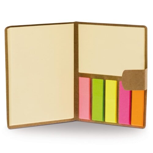 Compact notitieboek met memoblaadjes in kartonnen kaft – duurzaam bedrukt relatiegeschenk in bruin, zwart of wit voor dagelijks gebruik