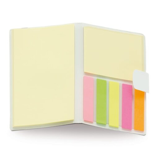 Compact notitieboek met memoblaadjes in kartonnen kaft – duurzaam bedrukt relatiegeschenk in bruin, zwart of wit voor dagelijks gebruik