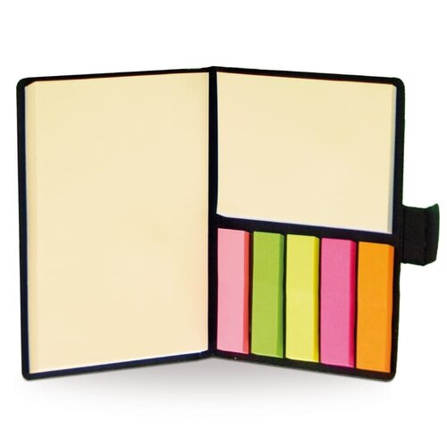 Compact notitieboek met memoblaadjes in kartonnen kaft – duurzaam bedrukt relatiegeschenk in bruin, zwart of wit voor dagelijks gebruik