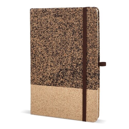 Duurzaam notitieboek A5 van koffiedik en kurk met FSC-papier – milieuvriendelijk bedrukt relatiegeschenk voor kantoor en promoties