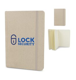 duurzaam notitieboek van grasfragmentenpapier A5 met logo – milieuvriendelijk relatiegeschenk van Toppoint met FSC-papier, elastische sluiting en leeslint voor bedrijven