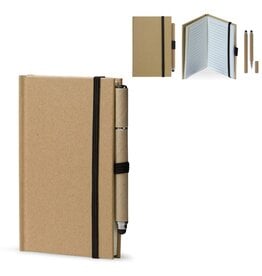 duurzaam notitieboek karton a6 met styluspen en logo – DeBle relatiegeschenk met elastische sluiting en 160 gelinieerde pagina’s voor bedrijven