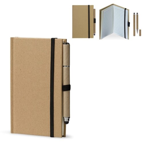 duurzaam notitieboek karton a6 met styluspen en logo – DeBle relatiegeschenk met elastische sluiting en 160 gelinieerde pagina’s voor bedrijven