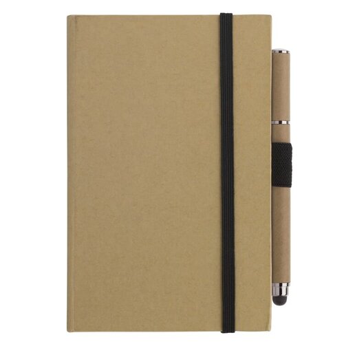 duurzaam notitieboek karton a6 met styluspen en logo – DeBle relatiegeschenk met elastische sluiting en 160 gelinieerde pagina’s voor bedrijven