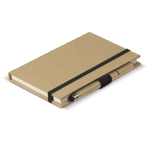 duurzaam notitieboek karton a6 met styluspen en logo – DeBle relatiegeschenk met elastische sluiting en 160 gelinieerde pagina’s voor bedrijven