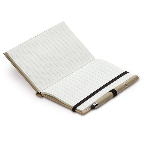 duurzaam notitieboek karton a6 met styluspen en logo – DeBle relatiegeschenk met elastische sluiting en 160 gelinieerde pagina’s voor bedrijven