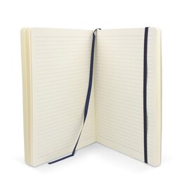 luxe notitieboek maxi met zachte kaft en logo – DeBle relatiegeschenk met elastische sluiting, leeslint en crèmekleurige gelinieerde pagina’s voor bedrijven