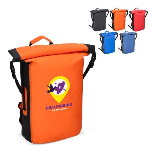 Rolltop rugzak 25 liter waterdicht – DeBle outdoor rugzak met logo en rolltop-sluiting voor bedrijven