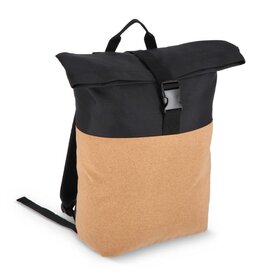 Rolltop rugzak kurk en R-PET 18 liter – DeBle duurzame rugzak met logo, gemaakt van gerecyclede PET-flessen en natuurlijk kurk voor bedrijven