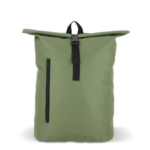 R-PET 600D rolltop rugzak 20 liter – DeBle duurzame rugzak met logo van gerecycled PET, met voorvak, rolltop-sluiting en verstelbare schouderbanden voor bedrijven