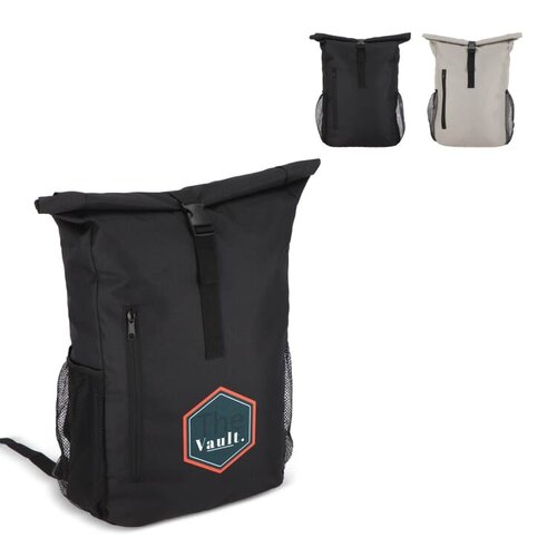 R-PET 600D rolltop fietsrugzak 20 liter – DeBle duurzame fietsrugzak van gerecycled PET met clips, rolltop-sluiting en afneembare schouderbanden voor bedrijven