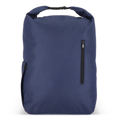 R-PET 600D rolltop gesp rugzak 20 liter – DeBle duurzame rugzak van gerecycled PET met logo, voorvak, zijvak en verstelbare schouderbanden voor bedrijven