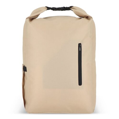 R-PET 600D rolltop gesp rugzak 20 liter – DeBle duurzame rugzak van gerecycled PET met logo, voorvak, zijvak en verstelbare schouderbanden voor bedrijven