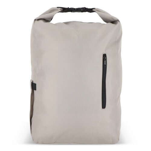 R-PET 600D rolltop gesp rugzak 20 liter – DeBle duurzame rugzak van gerecycled PET met logo, voorvak, zijvak en verstelbare schouderbanden voor bedrijven