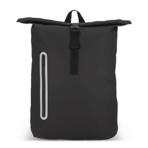 PU-gecoat R-PET 600D rolltop rugzak 20 liter – DeBle duurzame rugzak van gerecycled PET met PU-coating, laptopvak en reflecterende details voor bedrijven