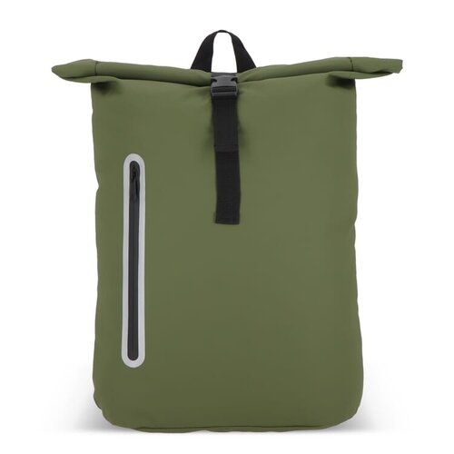 PU-gecoat R-PET 600D rolltop rugzak 20 liter – DeBle duurzame rugzak van gerecycled PET met PU-coating, laptopvak en reflecterende details voor bedrijven
