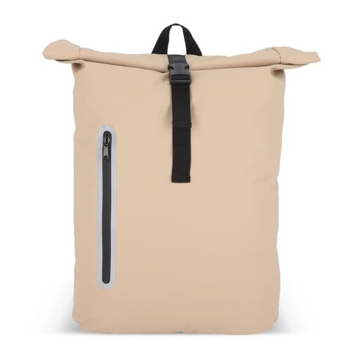 PU-gecoat R-PET 600D rolltop rugzak 20 liter – DeBle duurzame rugzak van gerecycled PET met PU-coating, laptopvak en reflecterende details voor bedrijven