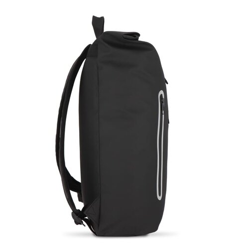 PU-gecoat R-PET 600D rolltop rugzak 20 liter – DeBle duurzame rugzak van gerecycled PET met PU-coating, laptopvak en reflecterende details voor bedrijven