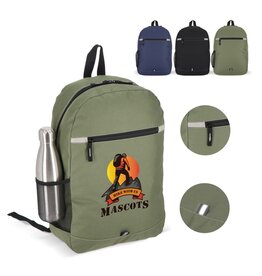 R-PET 600D Nevada rugzak 18 liter – DeBle duurzame rugzak van gerecycled PET met logo, reflecterende strip en gaas zijvak voor bedrijven