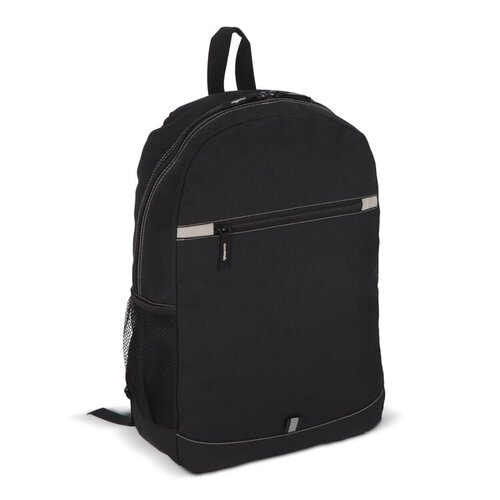 R-PET 600D Nevada rugzak 18 liter – DeBle duurzame rugzak van gerecycled PET met logo, reflecterende strip en gaas zijvak voor bedrijven