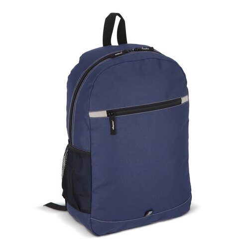 R-PET 600D Nevada rugzak 18 liter – DeBle duurzame rugzak van gerecycled PET met logo, reflecterende strip en gaas zijvak voor bedrijven
