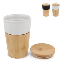 Bamboe mok 300 ml met deksel Wenen LT51105 met logo bedrukken DeBle