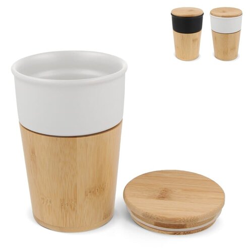 Bamboe mok 300 ml met deksel Wenen LT51105 met logo bedrukken DeBle
