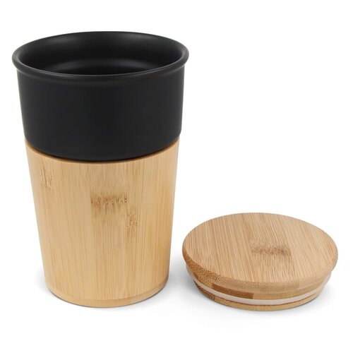 Bamboe mok 300 ml met deksel Wenen LT51105 met logo bedrukken DeBle