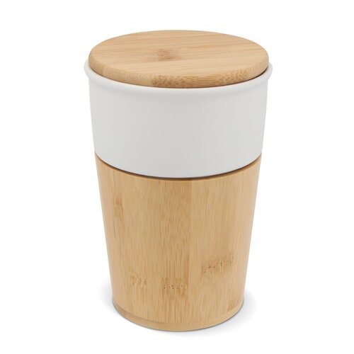 Bamboe mok 300 ml met deksel Wenen LT51105 met logo bedrukken DeBle