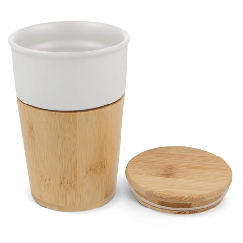 Bamboe mok 300 ml met deksel Wenen LT51105 met logo bedrukken DeBle