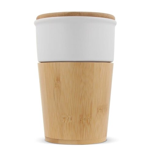 Bamboe mok 300 ml met deksel Wenen LT51105 met logo bedrukken DeBle