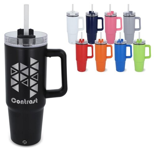DeBle Miami Thermosbeker met Handvat en Rietje 800 ml LT57004 bedrukken met logo