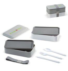 DeBle Bento lunchbox met bestek 1250 ml LT91107 bedrukt met logo voor meal-prep en dagelijks gebruik