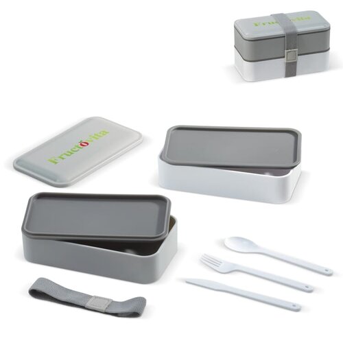 DeBle Bento lunchbox met bestek 1250 ml LT91107 bedrukt met logo voor meal-prep en dagelijks gebruik