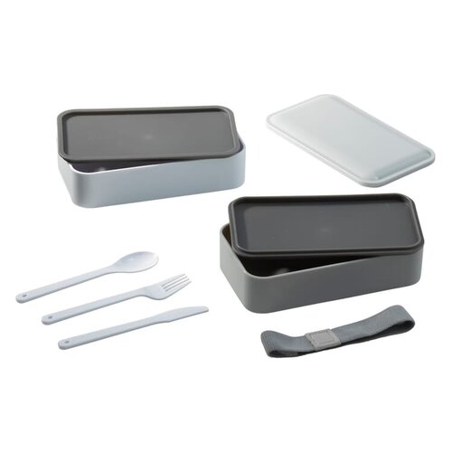 DeBle Bento lunchbox met bestek 1250 ml LT91107 bedrukt met logo voor meal-prep en dagelijks gebruik