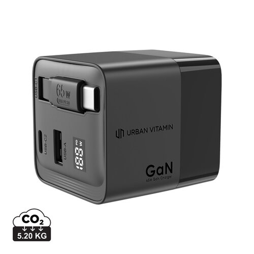 DeBle 65w gan lader met uittrekbare kabel p301.2701 urban vitamin bedrukt relatiegeschenk