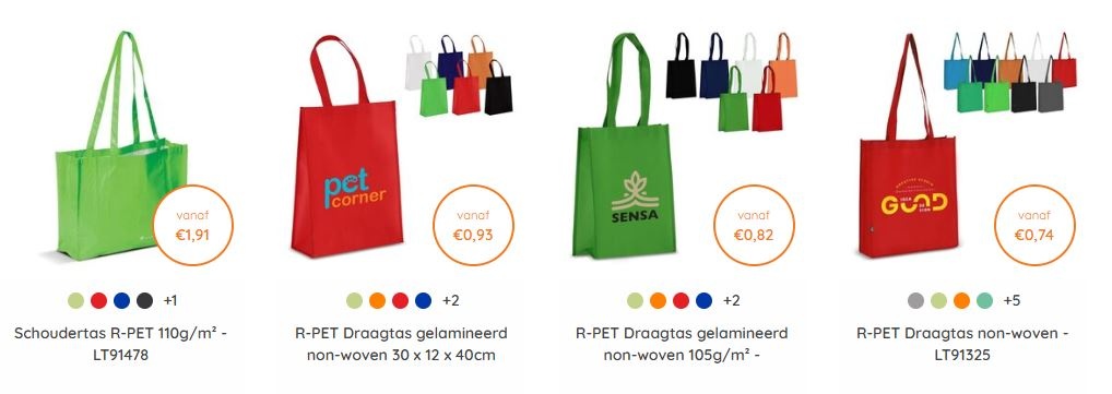 Bedrukte R-PET draagtas met logo voor bedrijven geleverd door DeBle