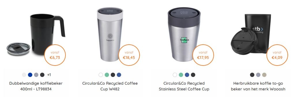 Dubbelwandige koffiebeker met logo bedrukt door DeBle voor dagelijks gebruik