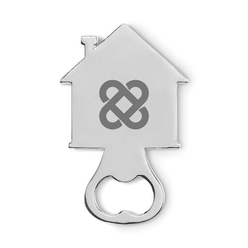 Flesopener in huisvorm MO2828 bedrukken met logo DeBle