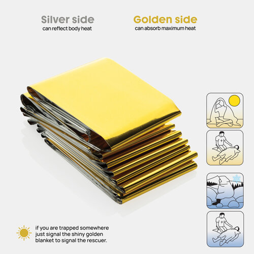 Solra-nooddeken in RCS RPET-etui P239.5501 bedrukken met logo DeBle