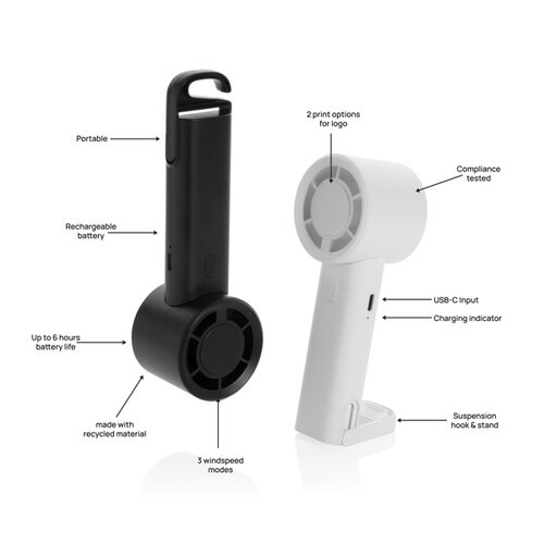 DeBle Twist RCS herlaadbare draagbare ventilator P45707 bedrukken met logo