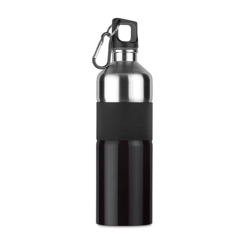 DeBle Tenere tweekleurige drinkfles 750 ml van RVS met rubberen grip en karabijnhaak, bedrukte herbruikbare drinkfles