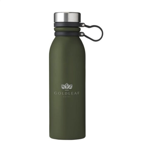 DeBle Yukon RVS thermosfles 600 ml dubbelwandig met siliconen draaglus en logo, herbruikbare vacuüm geïsoleerde drinkfles
