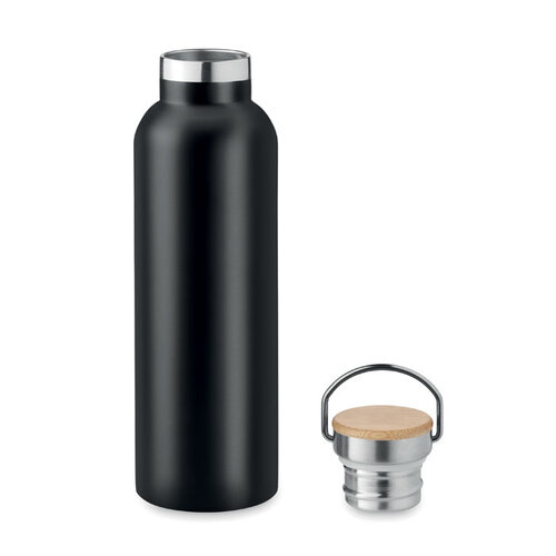 DeBle Helsinki dubbelwandige thermosfles 750 ml MO6372 met bamboe dop en draagring bedrukt met logo