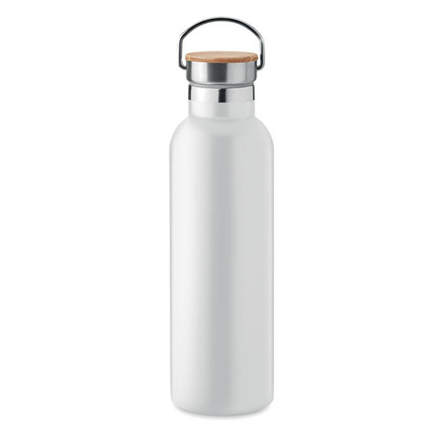 DeBle Helsinki dubbelwandige thermosfles 750 ml MO6372 met bamboe dop en draagring bedrukt met logo